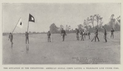 Situasjonen på Filippinene, American Signal Corps legger en telegraflinje under ild av English Photographer