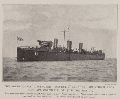 Torpedo-Boat Destroyer Recruit, strandet på Verick Rock, utenfor Cape Cornwall, St Just, 27. mai av English Photographer