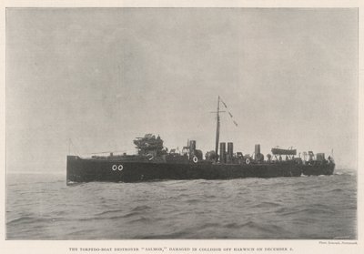 Torpedo-Boat Destroyer Salmon, skadet i kollisjon utenfor Harwich 2. desember av English Photographer