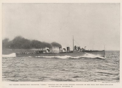Turbine Torpedo-Boat Destroyer Cobra, vraket av Outer Dowsing Sandbank på sin prøvetur fra Newcastle til Portsmouth, 18. september av English Photographer