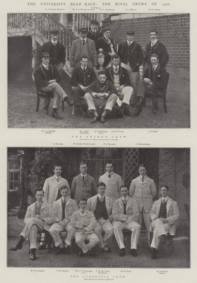 University Boat-Race, de rivaliserende mannskapene fra 1902 av English Photographer