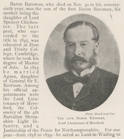 Avdøde baron Bateman, lordløytnant av Hereford av English Photographer