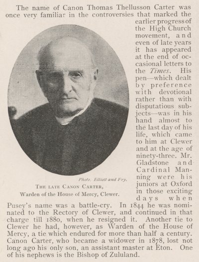 Den avdøde Canon Carter, Warden of the House of Mercy, Clewer av English Photographer