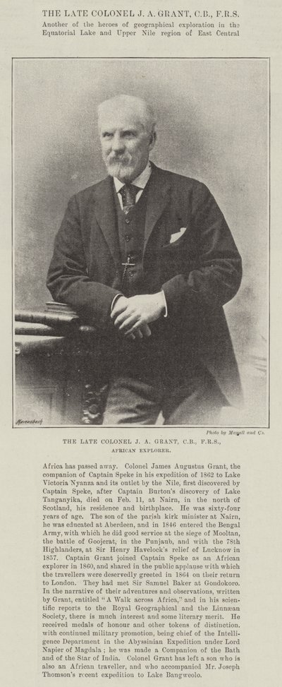 Avdøde oberst J A Grant, CB, FRS, African Explorer av English Photographer