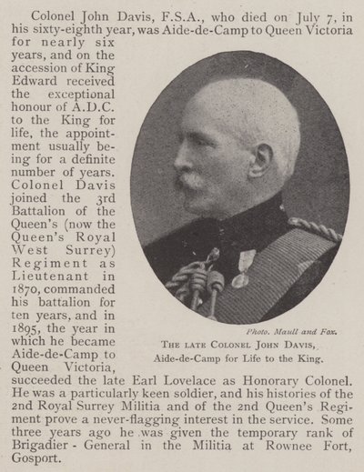 Avdøde oberst John Davis, Aide-de-Camp for Life to the King av English Photographer
