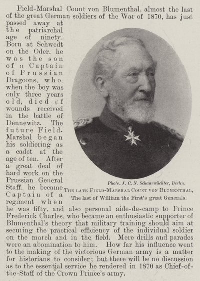 Den avdøde feltmarskalk grev von Blumenthal, den siste av William the Firsts store generaler av English Photographer