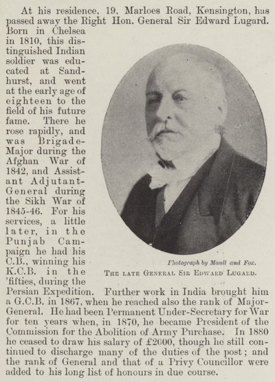 Avdøde general Sir Edward Lugard av English Photographer