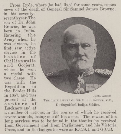 Avdøde general Sir SJ Browne, VC, utmerkede indisk soldat av English Photographer