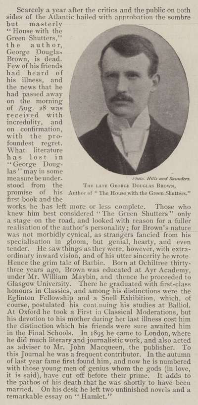 Avdøde George Douglas Brown, forfatter av The House with the Green Shutters av English Photographer