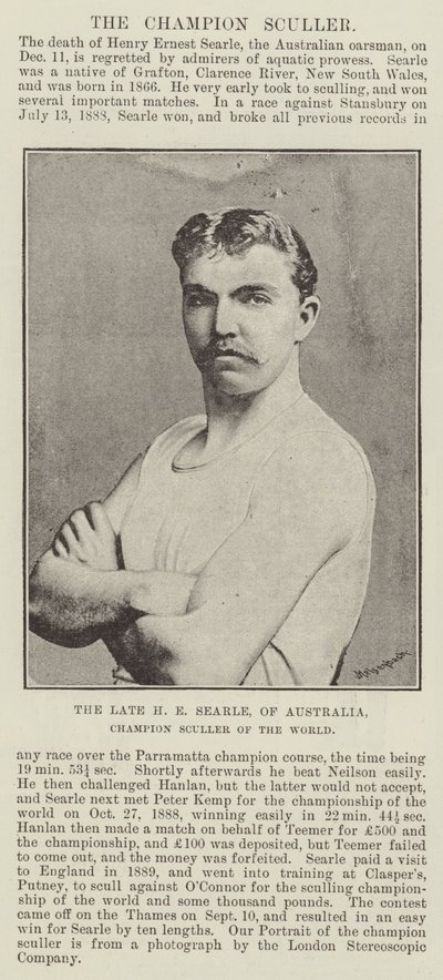 Avdøde H E Searle, fra Australia, verdensmester i sculler av English Photographer