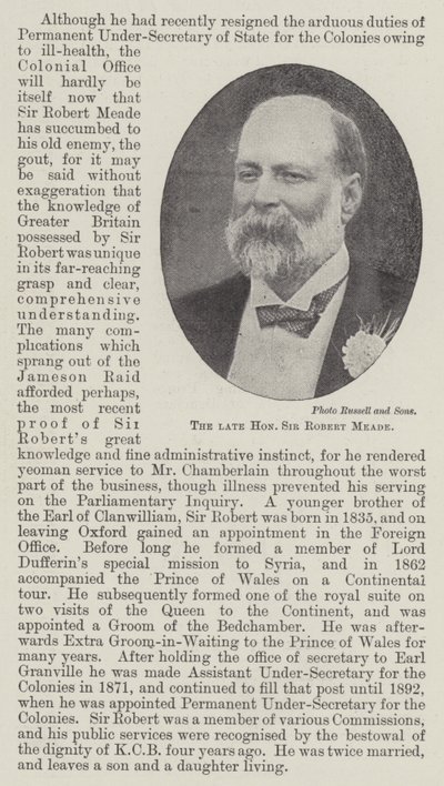 Avdøde ærede Sir Robert Meade av English Photographer