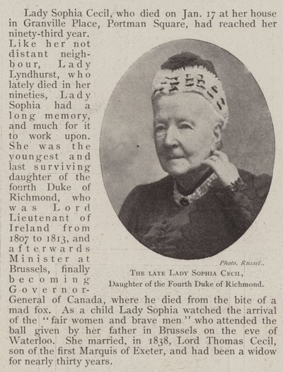 Avdøde Lady Sophia Cecil, datter av den fjerde hertugen av Richmond av English Photographer