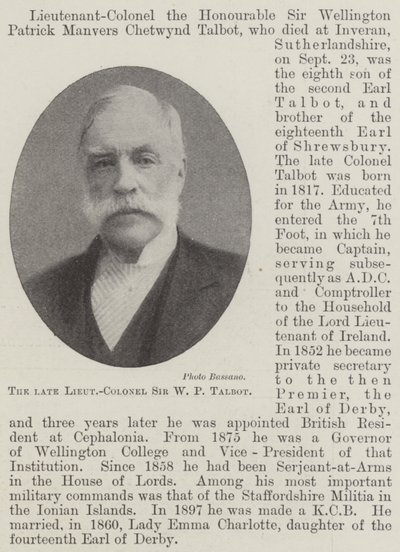 Avdøde oberstløytnant Sir W P Talbot av English Photographer