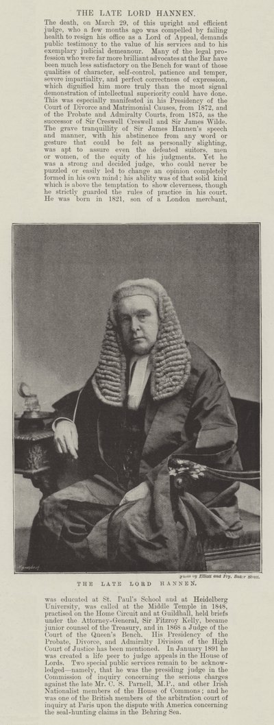 The late Lord Hannen av English Photographer