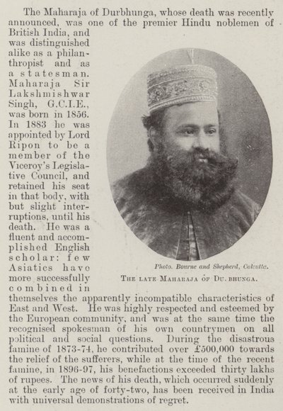 Den avdøde Maharaja av Durbhunga av English Photographer