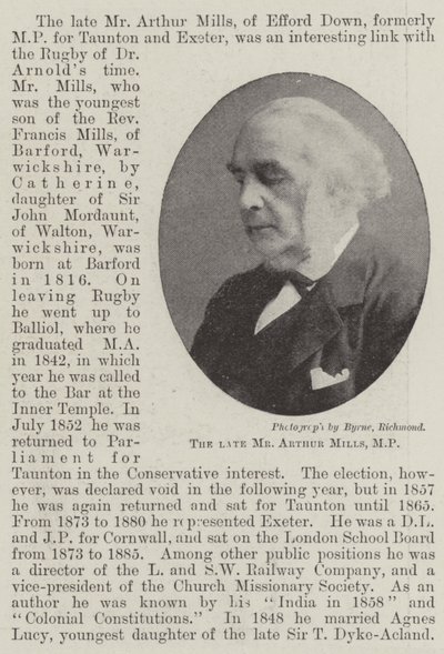 Avdøde Arthur Mills, MP av English Photographer