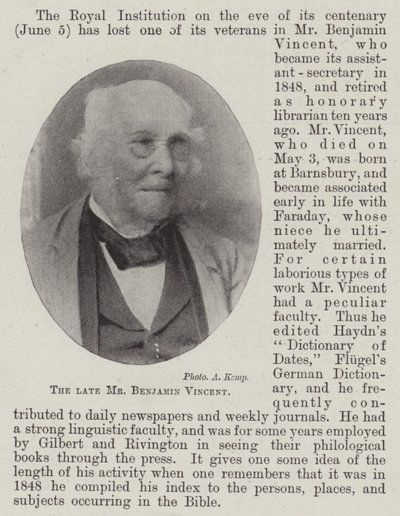 Avdøde herr Benjamin Vincent av English Photographer