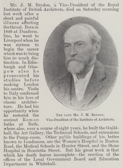 Avdøde Mr J M Brydon, visepresident for Institute of Architects av English Photographer