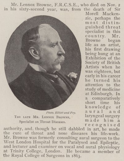 Avdøde Lennox Browne, spesialist på halssykdommer av English Photographer