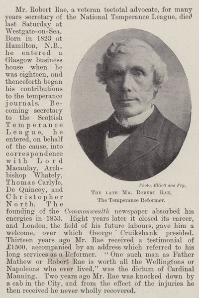 Avdøde Robert Rae, Temperance Reformer av English Photographer