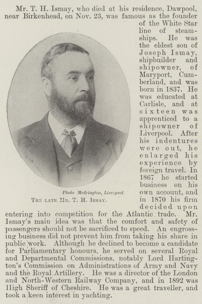 Avdøde Mr T H Ismay av English Photographer