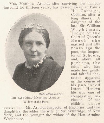 Avdøde fru Matthew Arnold, poetens enke av English Photographer