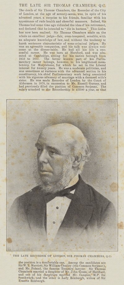 Den avdøde Recorder of London, Sir Thomas Chambers, QC av English Photographer