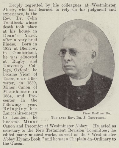 Avdøde pastor Dr J Troutbeck av English Photographer
