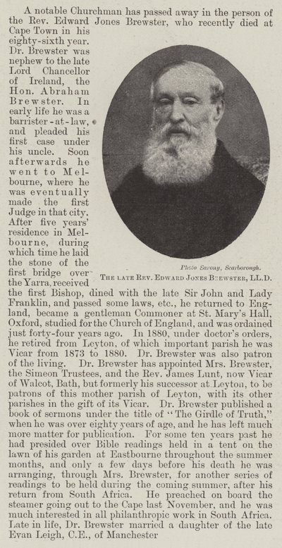 Avdøde pastor Edward Jones Brewster, LLD av English Photographer
