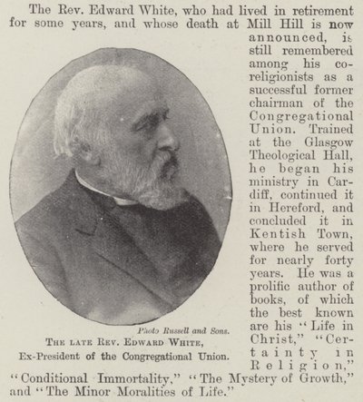 Avdøde pastor Edward White, ekspresident for Congregational Union av English Photographer