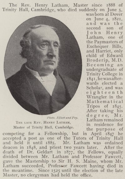 Avdøde pastor Henry Latham, Master of Trinity Hall, Cambridge av English Photographer