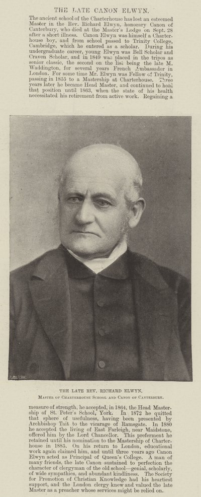 Avdøde pastor Richard Elwyn, Master of Charterhouse School og Canon of Canterbury av English Photographer