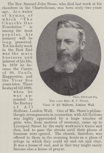 Avdøde pastor S J Stone, Vicar of All Hallows, London Wall av English Photographer