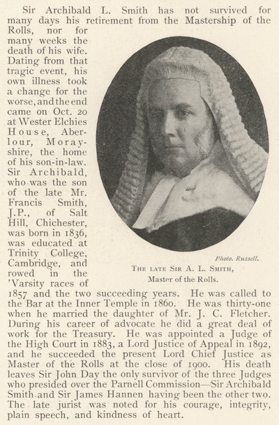 Avdøde Sir A L Smith, Master of the Rolls av English Photographer
