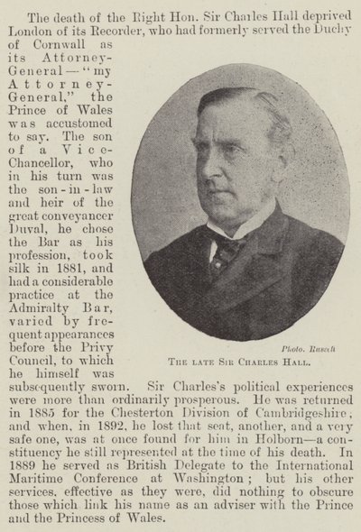Avdøde Sir Charles Hall av English Photographer