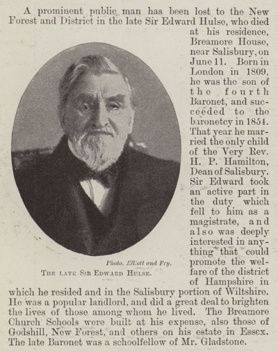 Avdøde Sir Edward Hulse av English Photographer