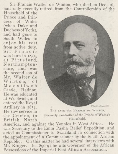 Avdøde Sir Francis de Winton, tidligere kontrollør av Prince of Wales Household av English Photographer