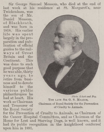Avdøde Sir GS Measom, styreleder i Royal Society for the Prevention of Cruelty to Animals av English Photographer