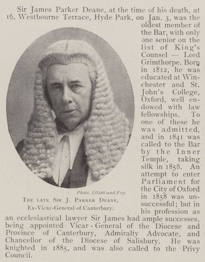 Avdøde Sir J Parker Deane, eks-generalvikar i Canterbury av English Photographer