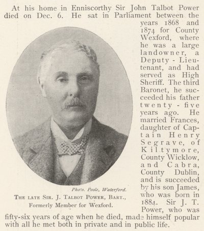 Avdøde Sir J Talbot Power, Baronet, tidligere medlem for Wexford av English Photographer