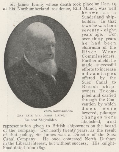 Avdøde Sir James Laing, eminent skipsbygger av English Photographer