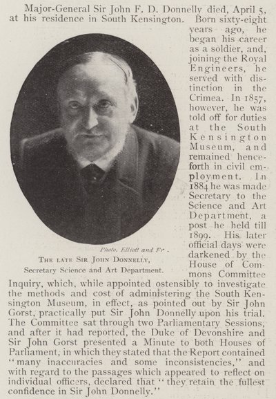 Avdøde Sir John Donnelly, sekretær for vitenskap og kunstavdeling av English Photographer