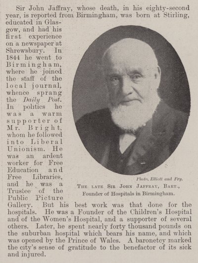 Avdøde Sir John Jaffray, Baronet, grunnlegger av sykehus i Birmingham av English Photographer