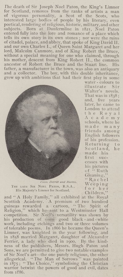 Avdøde Sir Noel Paton, RSA, Hans Majestys Limner for Skottland av English Photographer