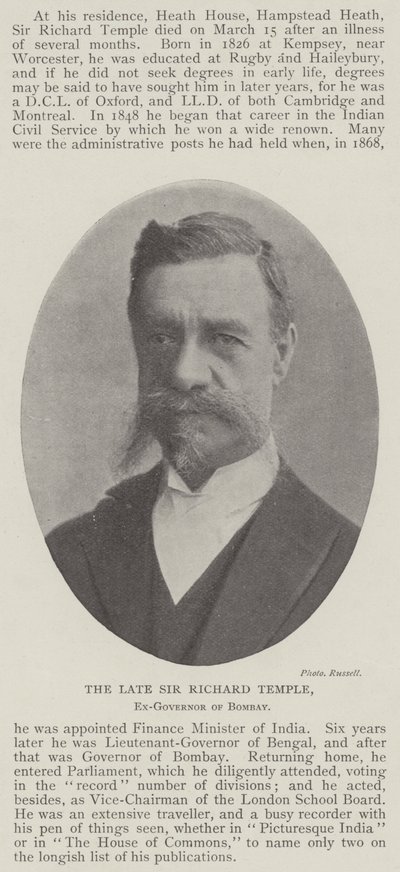 Avdøde Sir Richard Temple, eks-guvernør i Bombay av English Photographer
