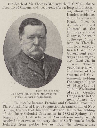 Avdøde Sir Thomas McIlwraith, tre ganger statsminister i Queensland av English Photographer