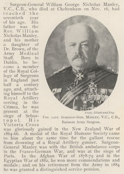 Den avdøde kirurg-general Manley, VC, CB, eminent hærkirurg av English Photographer