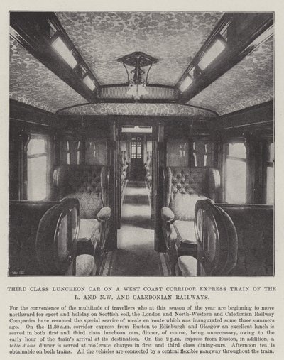 Tredje klasse lunsjbil på et West Coast Corridor Express-tog fra L og NW og Caledonian Railways av English Photographer