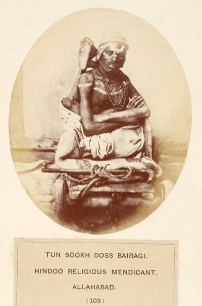 Tun Sookh Doss Bairago, Hindu Religious Mendicant, Allahabad, fra The People of India, av J. Forbes Watson, utgitt 1868 (albumtrykk) av English Photographer