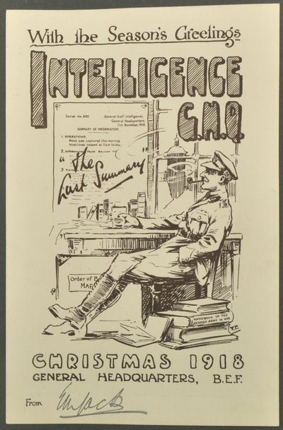 With the Seasons Greetings, Intelligence G.H.Q., Christmas 1918 from E. M. Jack, 1918 av English Photographer